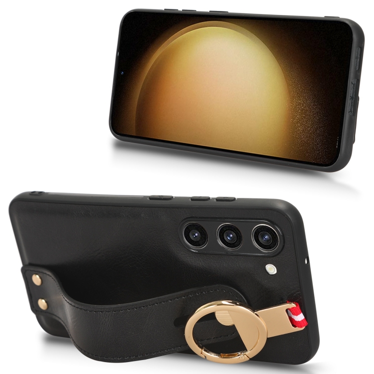 For Samsung Galaxy S23 5G Wristband Leather Back Phone Case(Black) For Samsung Galaxy S23 5G Wristband Leather Back Phone Case(Black)