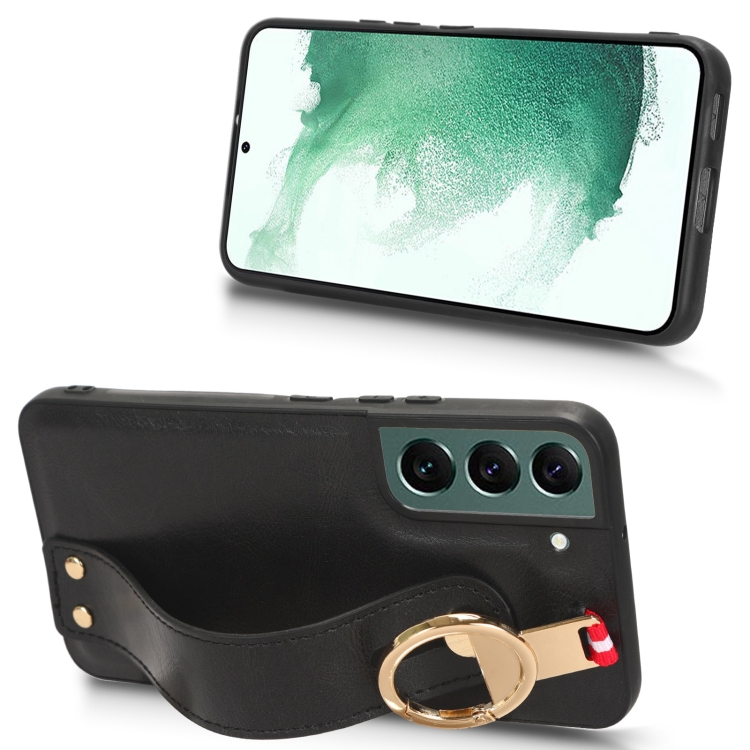 For Samsung Galaxy S22 5G Wristband Leather Back Phone Case(Black) For Samsung Galaxy S22 5G Wristband Leather Back Phone Case(Black)