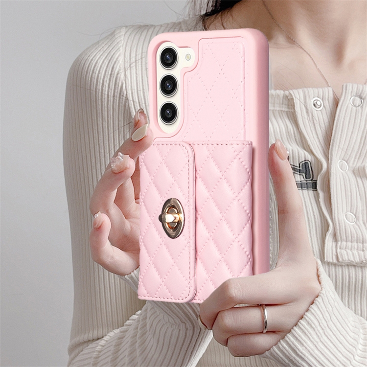 For Samsung Galaxy S23+ 5G Horizontal Metal Buckle Wallet Rhombic Leather Phone Case(Pink) For Samsung Galaxy S23+ 5G Horizontal Metal Buckle Wallet Rhombic Leather Phone Case(Pink)