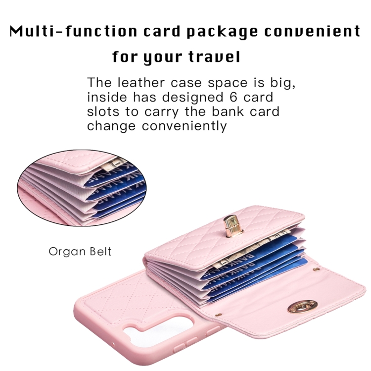 For Samsung Galaxy S23+ 5G Horizontal Metal Buckle Wallet Rhombic Leather Phone Case(Pink) For Samsung Galaxy S23+ 5G Horizontal Metal Buckle Wallet Rhombic Leather Phone Case(Pink)