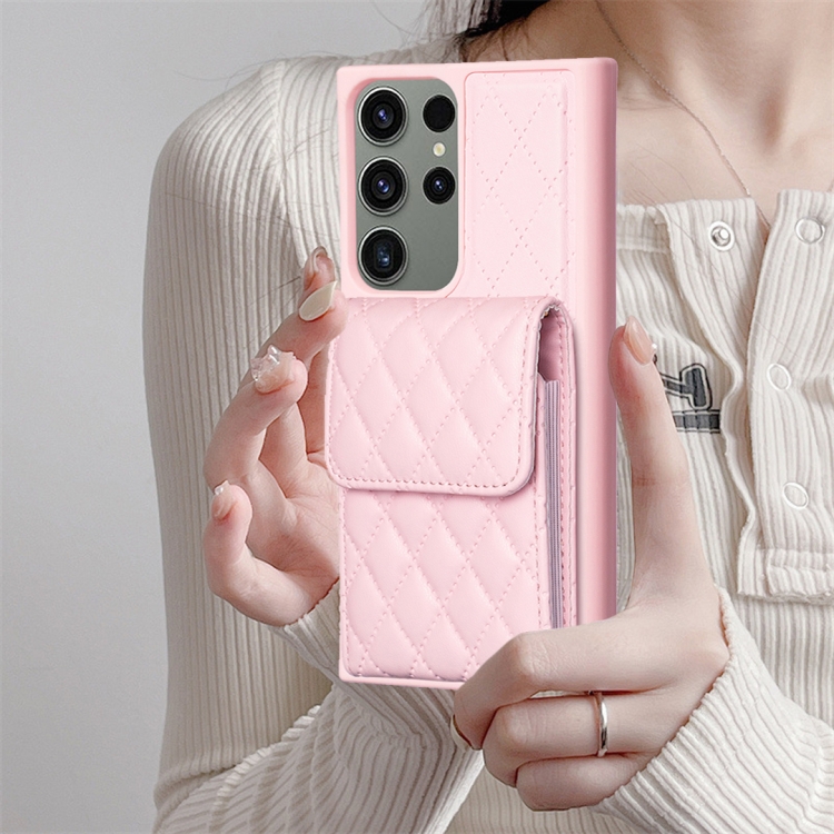 For Samsung Galaxy S23 Ultra 5G Vertical Wallet Rhombic Leather Phone Case(Pink) For Samsung Galaxy S23 Ultra 5G Vertical Wallet Rhombic Leather Phone Case(Pink)