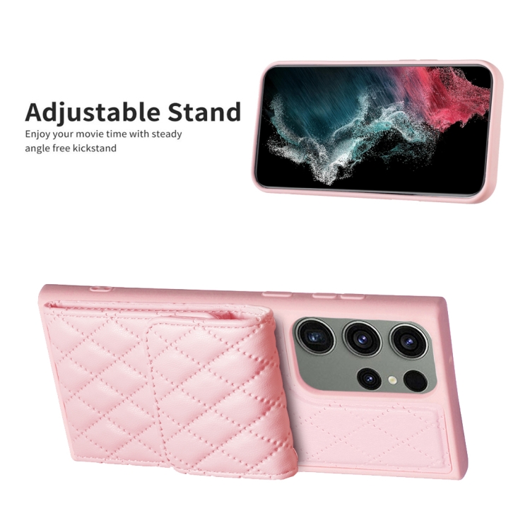 For Samsung Galaxy S23 Ultra 5G Vertical Wallet Rhombic Leather Phone Case(Pink) For Samsung Galaxy S23 Ultra 5G Vertical Wallet Rhombic Leather Phone Case(Pink)