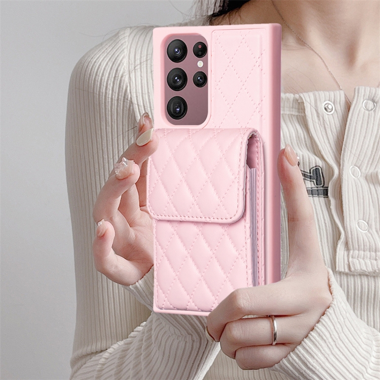 For Samsung Galaxy S22 Ultra 5G Vertical Wallet Rhombic Leather Phone Case(Pink) For Samsung Galaxy S22 Ultra 5G Vertical Wallet Rhombic Leather Phone Case(Pink)