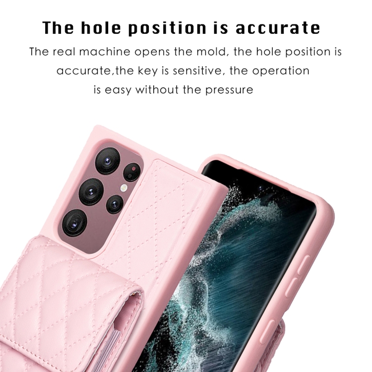 For Samsung Galaxy S22 Ultra 5G Vertical Wallet Rhombic Leather Phone Case(Pink) For Samsung Galaxy S22 Ultra 5G Vertical Wallet Rhombic Leather Phone Case(Pink)
