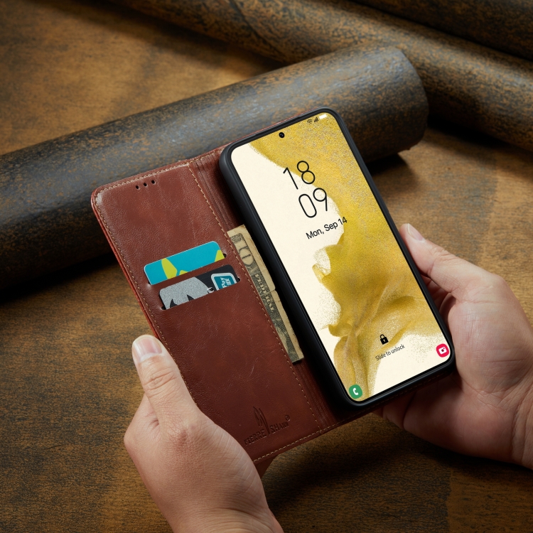 For Samsung Galaxy S23+ 5G FIERRE SHANN Vintage Bark Texture Wallet Leather Phone Case(Brown) For Samsung Galaxy S23+ 5G FIERRE SHANN Vintage Bark Texture Wallet Leather Phone Case(Brown)