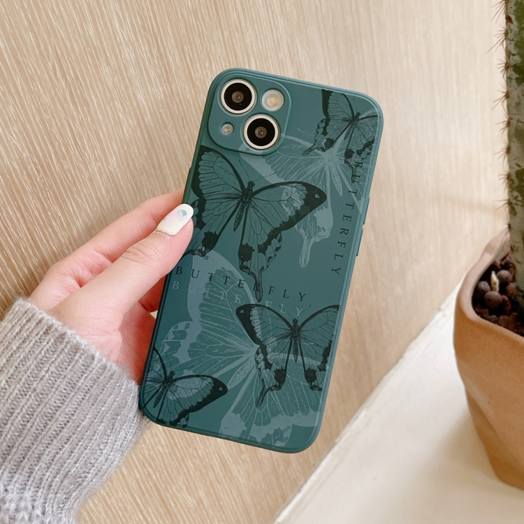For iPhone 14 Side Pattern Magic TPU Phone Case(Green Butterflies) For iPhone 14 Side Pattern Magic TPU Phone Case(Green Butterflies)