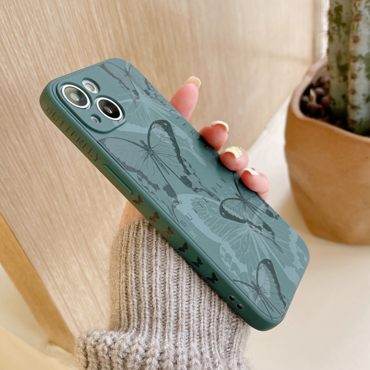 For iPhone 14 Side Pattern Magic TPU Phone Case(Green Butterflies) For iPhone 14 Side Pattern Magic TPU Phone Case(Green Butterflies)