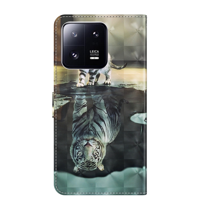 Para Xiaomi 13T Pro Funda de cuero para teléfono con patrón de pintura 3D  (gato debajo