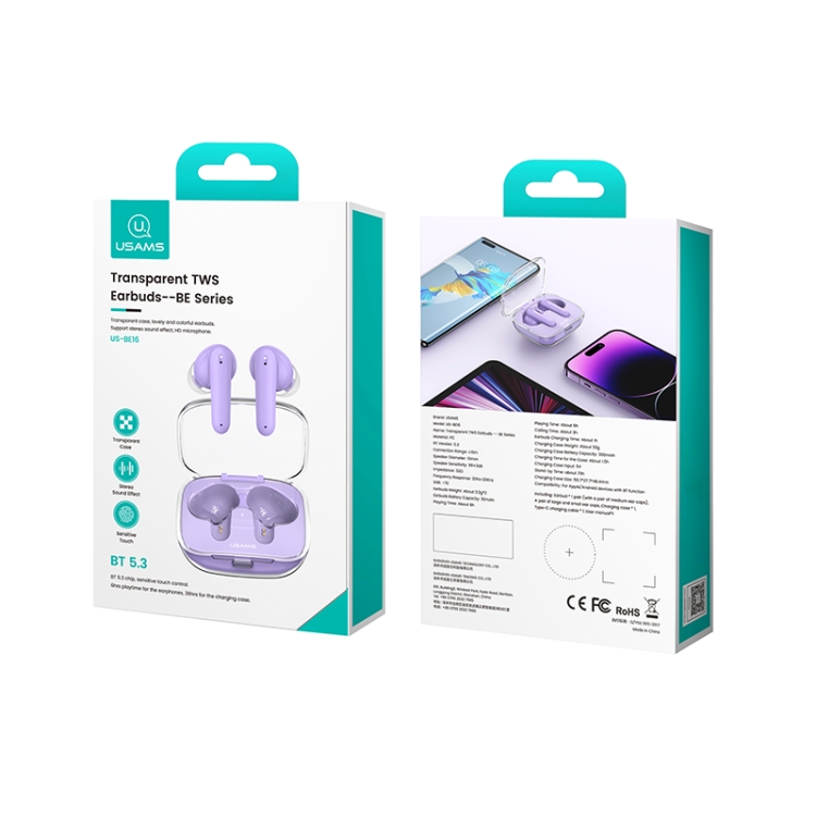 USAMS BE16 Ice Tray Series Transparent TWS In-Ear Wireless Bluetooth Earphone(Black) USAMS BE16 Ice Tray Series Transparent TWS In-Ear Wireless Bluetooth Earphone(Black)