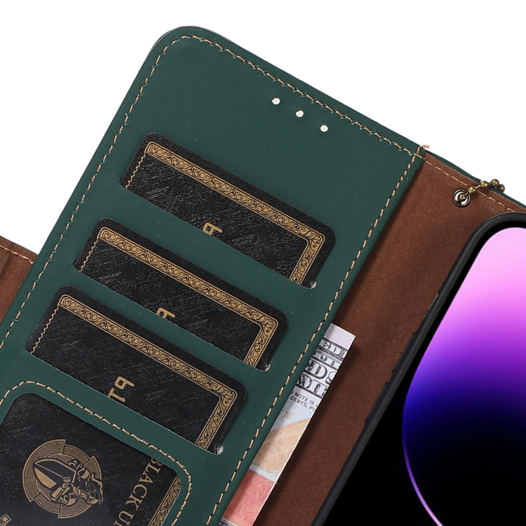 Für Samsung Galaxy S24 Ultra 5G Echtleder Magnetische RFID Leder Handyhülle  (Grün)