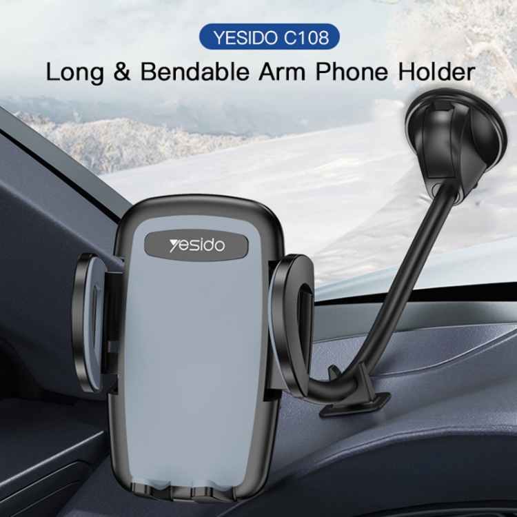 Yesido C108 360 Degree Rotation Car Windshield Suction Cup Phone Holder(Black) - 1