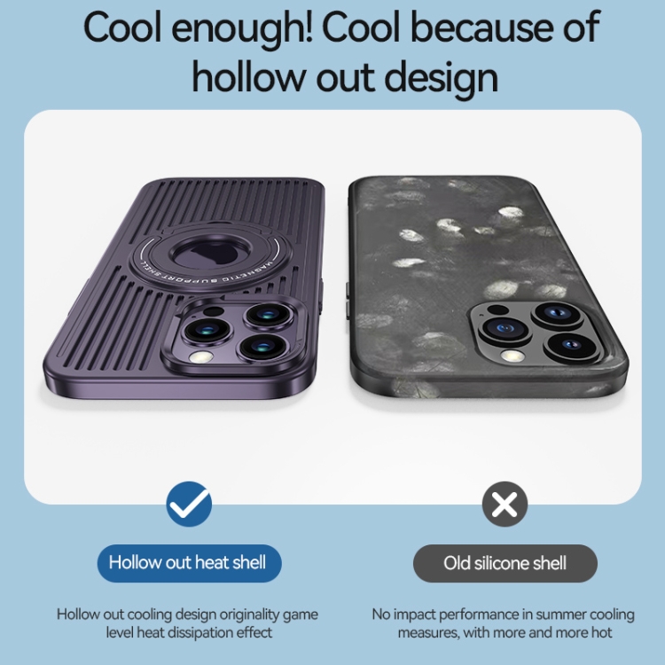 For iPhone 14 Plus Cooling MagSafe Magnetic Ring Holder Phone Case(Purple) For iPhone 14 Plus Cooling MagSafe Magnetic Ring Holder Phone Case(Purple)