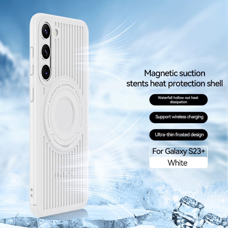 For Samsung Galaxy S23+ 5G Cooling MagSafe Magnetic Ring Holder Phone Case(White) For Samsung Galaxy S23+ 5G Cooling MagSafe Magnetic Ring Holder Phone Case(White)