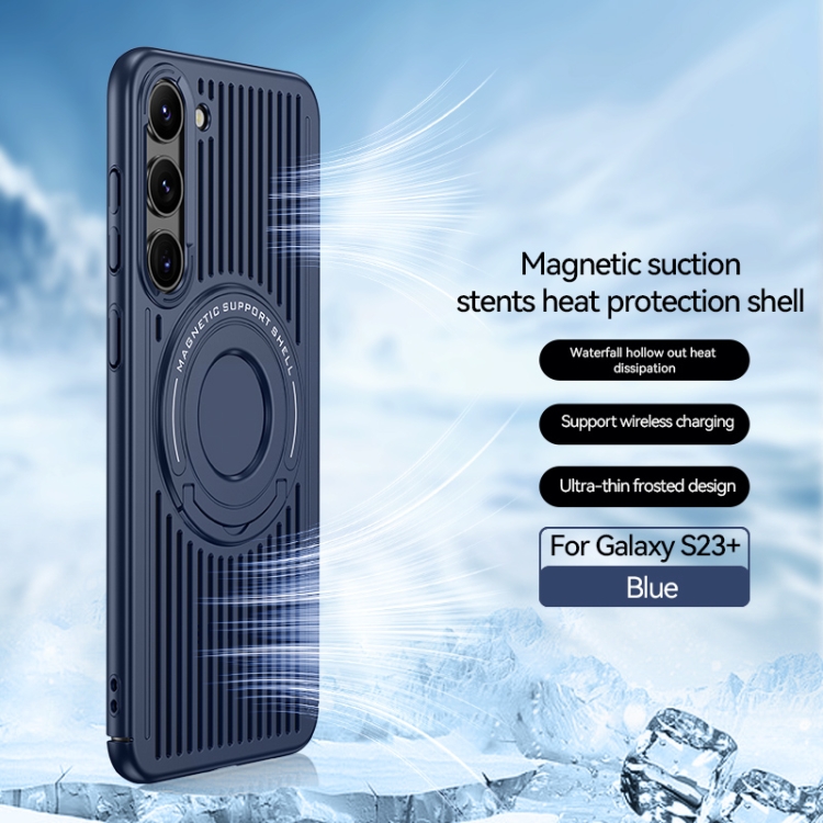 For Samsung Galaxy S23+ 5G Cooling MagSafe Magnetic Ring Holder Phone Case(Blue) For Samsung Galaxy S23+ 5G Cooling MagSafe Magnetic Ring Holder Phone Case(Blue)