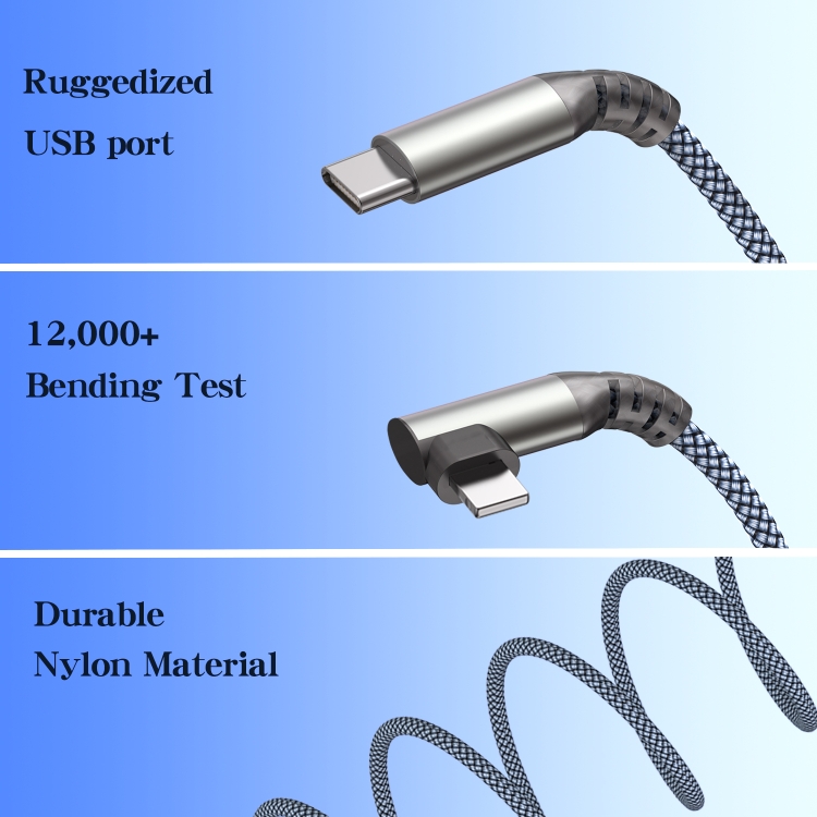1m 9V 3A 480Mbps USB-C / Type-C to 8 Pin Elbow Charging Data-sync Cable(Grey) 1m 9V 3A 480Mbps USB-C / Type-C to 8 Pin Elbow Charging Data-sync Cable(Grey)