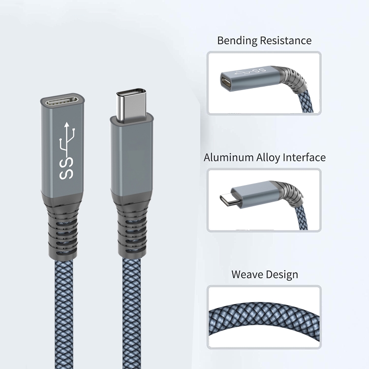 3m USBC / TypeC Straight Male to Female 10Gbps Extension Cable(Grey)