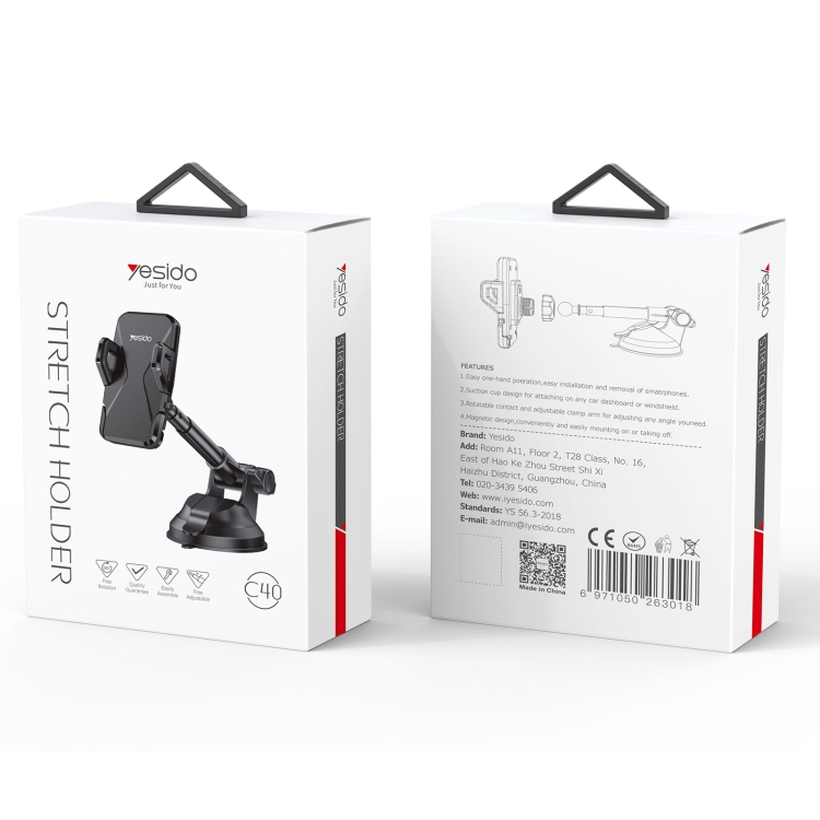 Yesido C40 Car Foldable 360 Degree Rotation Automatic Clip Phone Holder(Black) - 2
