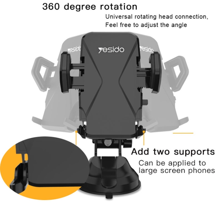Yesido C40 Car Foldable 360 Degree Rotation Automatic Clip Phone Holder(Black) - 4