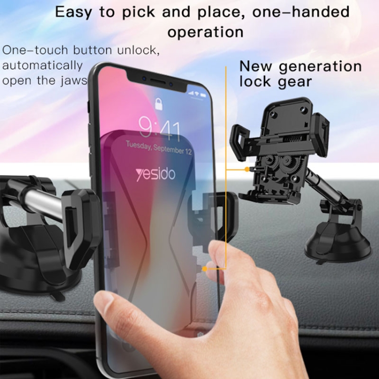 Yesido C40 Car Foldable 360 Degree Rotation Automatic Clip Phone Holder(Black) - 6