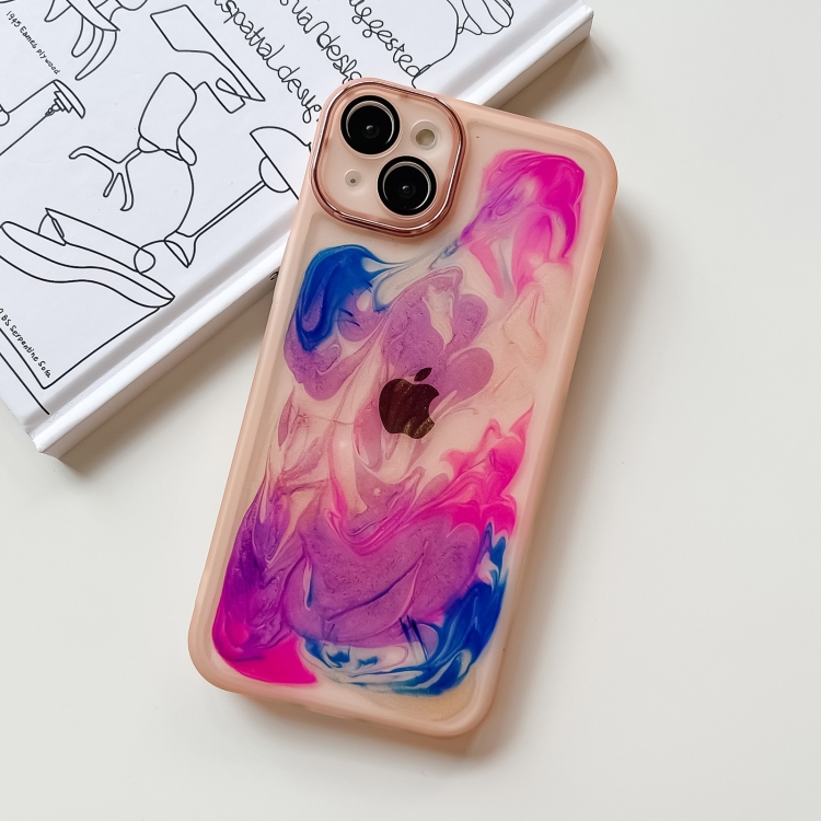 For iPhone 14 Plus Oil Painting Electroplating TPU Phone Case(Pink) For iPhone 14 Plus Oil Painting Electroplating TPU Phone Case(Pink)