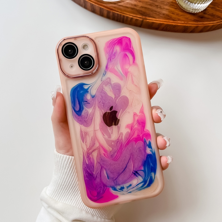 For iPhone 14 Plus Oil Painting Electroplating TPU Phone Case(Pink) For iPhone 14 Plus Oil Painting Electroplating TPU Phone Case(Pink)