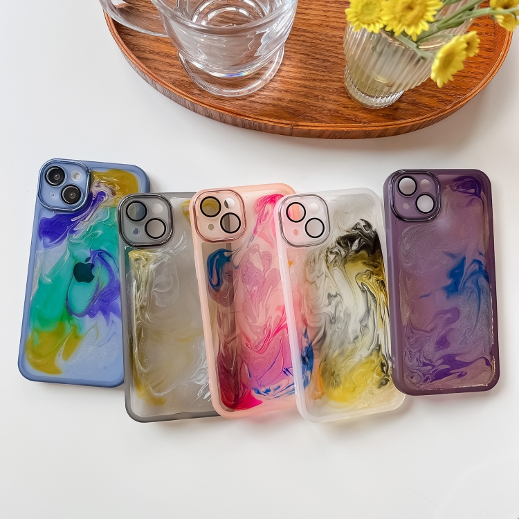 For iPhone 14 Plus Oil Painting Electroplating TPU Phone Case(Pink) For iPhone 14 Plus Oil Painting Electroplating TPU Phone Case(Pink)