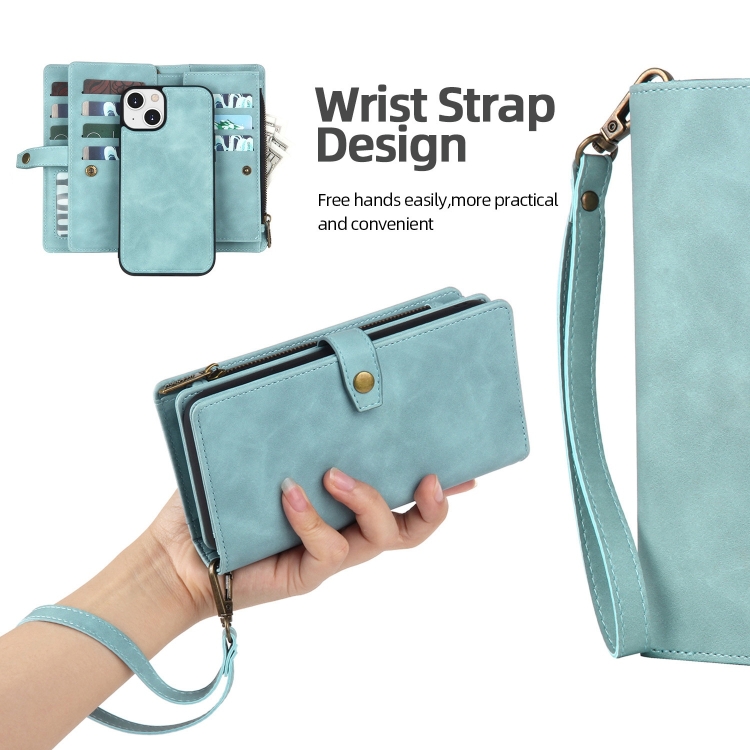 For iPhone 14 Plus Zipper Wallet Magnetic Detachable Leather Phone Case(Blue) For iPhone 14 Plus Zipper Wallet Magnetic Detachable Leather Phone Case(Blue)