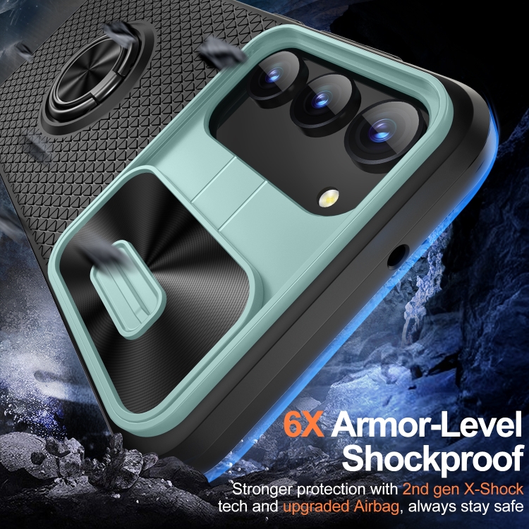 For Samsung Galaxy S23+ 5G Sliding Camshield Armor Phone Case with Ring Holder(Grey Green Black)