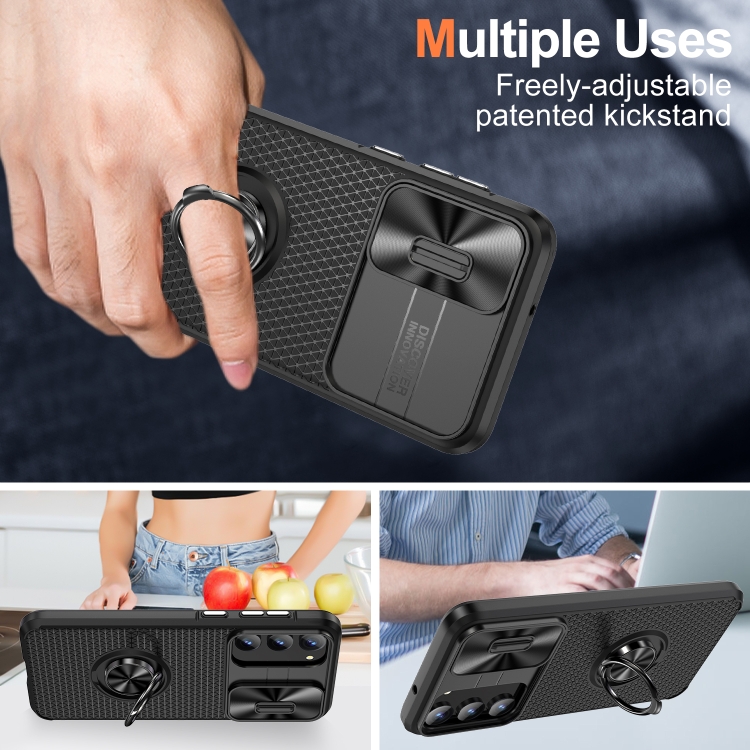 For Samsung Galaxy S23+ 5G Sliding Camshield Armor Phone Case with Ring Holder(Black)