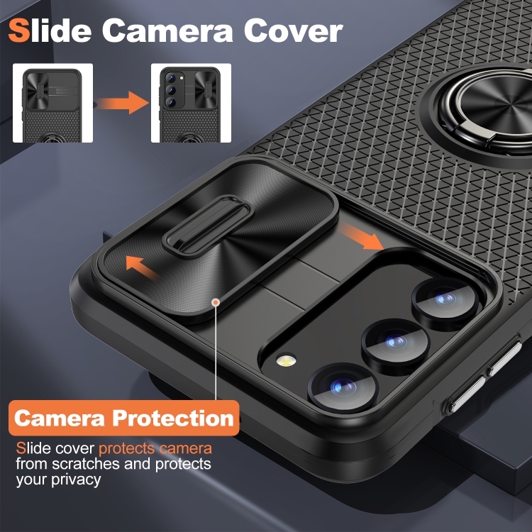 For Samsung Galaxy S23+ 5G Sliding Camshield Armor Phone Case with Ring Holder(Black)