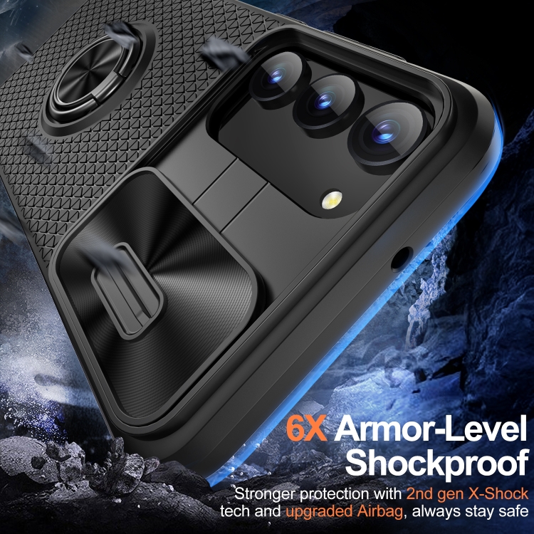 For Samsung Galaxy S23+ 5G Sliding Camshield Armor Phone Case with Ring Holder(Black)