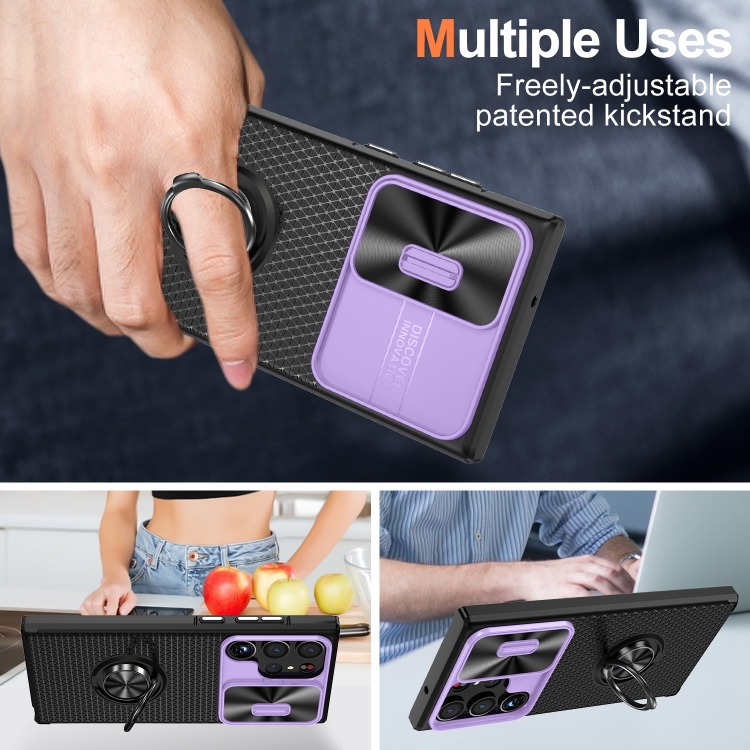 For Samsung Galaxy S23 Ultra 5G Sliding Camshield Armor Phone Case with Ring Holder(Purple Black) For Samsung Galaxy S23 Ultra 5G Sliding Camshield Armor Phone Case with Ring Holder(Purple Black)