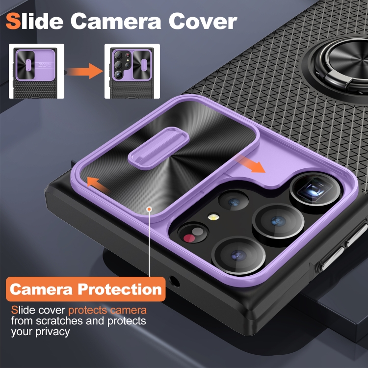 For Samsung Galaxy S23 Ultra 5G Sliding Camshield Armor Phone Case with Ring Holder(Purple Black) For Samsung Galaxy S23 Ultra 5G Sliding Camshield Armor Phone Case with Ring Holder(Purple Black)