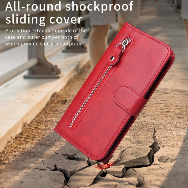 For Realme P4R 5G / P4x 4G / C100 4G / C100i Fashion Calf Texture Zipper Leather Phone Case(Red)