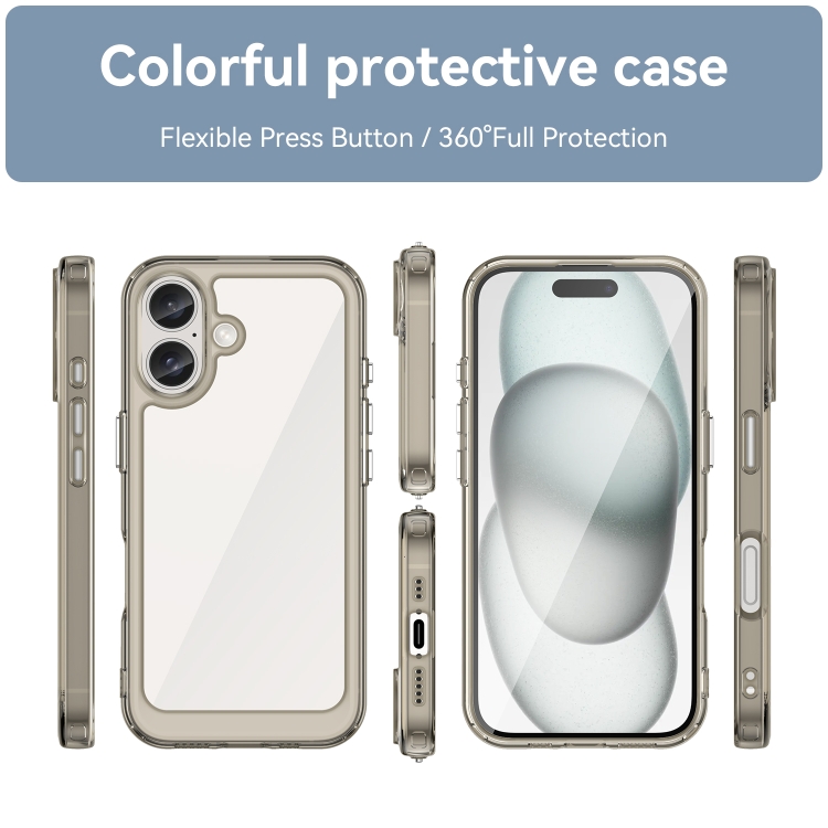 For iPhone 16 Plus Colorful Series Acrylic + TPU Phone Case(Transparent Grey)