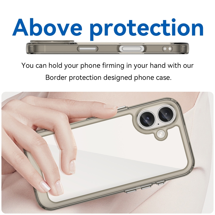 For iPhone 16 Plus Colorful Series Acrylic + TPU Phone Case(Transparent Grey)