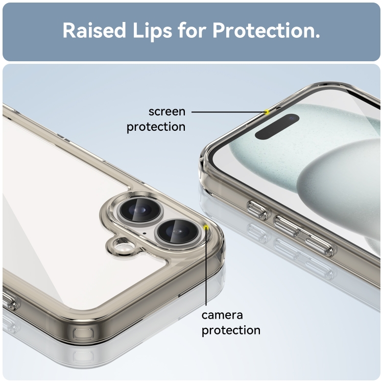 For iPhone 16 Plus Colorful Series Acrylic + TPU Phone Case(Transparent Grey)