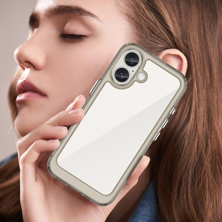 For iPhone 16 Plus Colorful Series Acrylic + TPU Phone Case(Transparent Grey)