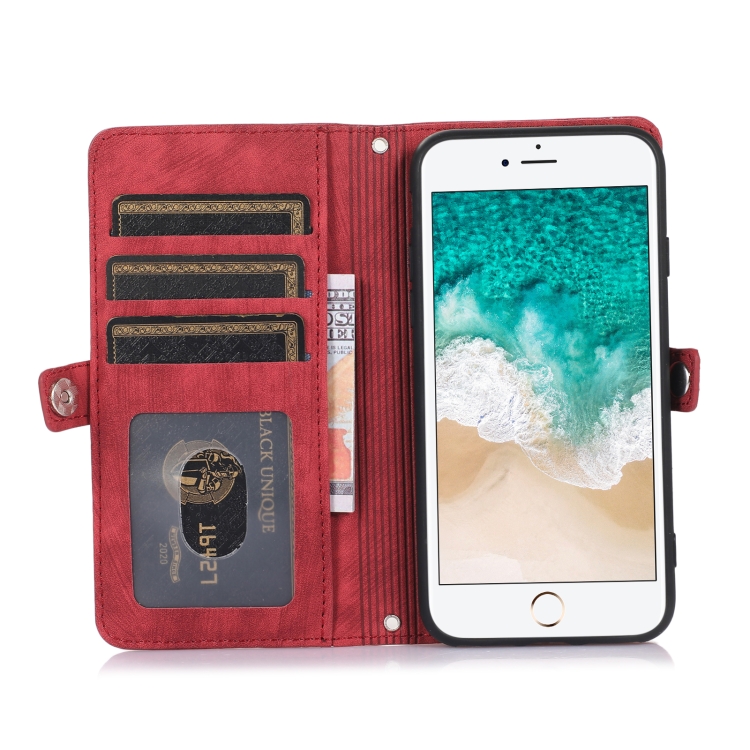 For iPhone 8 / 7 / SE 2020 2022 Zipper Card Slot Buckle Wallet Leather Phone Case(Red) For iPhone 8 / 7 / SE 2020 2022 Zipper Card Slot Buckle Wallet Leather Phone Case(Red)