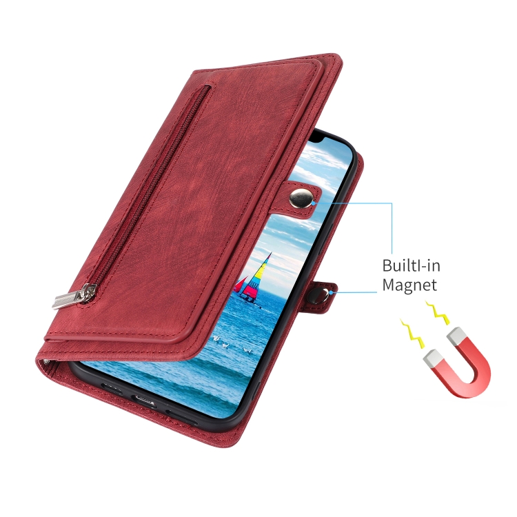 For iPhone 8 / 7 / SE 2020 2022 Zipper Card Slot Buckle Wallet Leather Phone Case(Red) For iPhone 8 / 7 / SE 2020 2022 Zipper Card Slot Buckle Wallet Leather Phone Case(Red)
