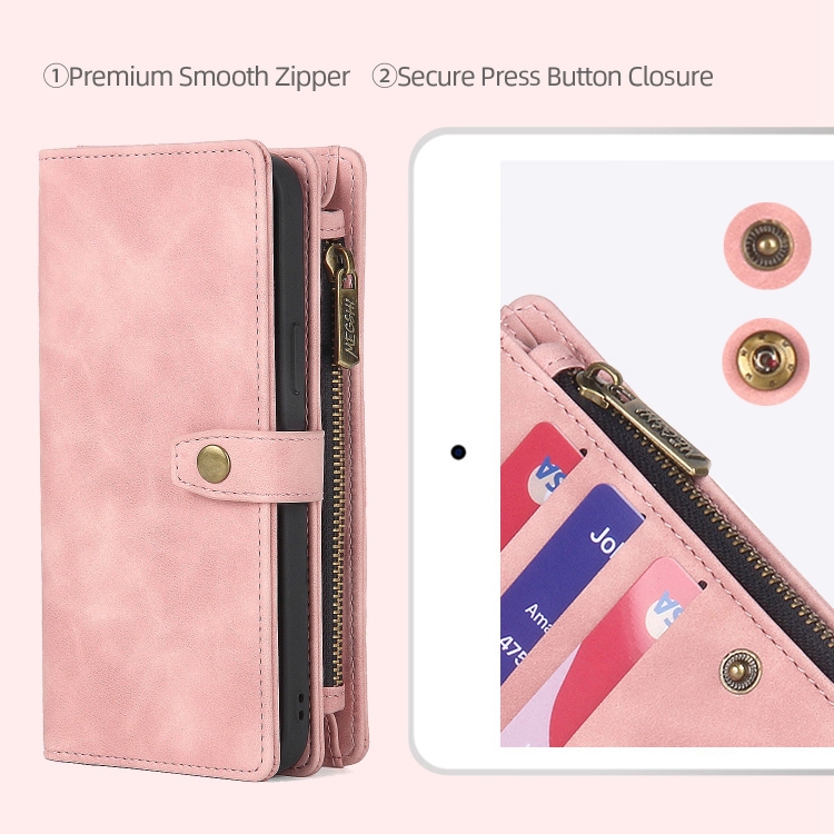 For Samsung Galaxy S23 Ultra 5G Zipper Wallet Magnetic Detachable Leather Phone Case(Pink)