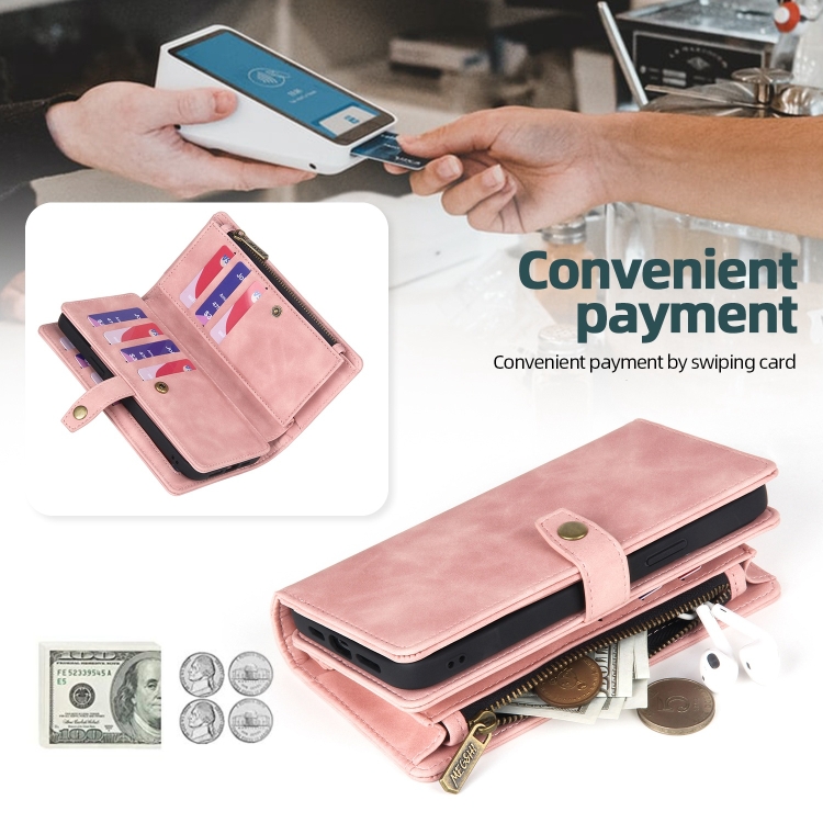 For Samsung Galaxy S23 Ultra 5G Zipper Wallet Magnetic Detachable Leather Phone Case(Pink)