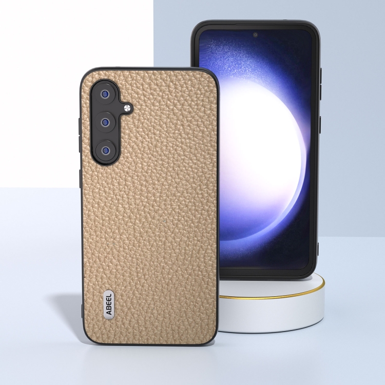 For Samsung Galaxy S23 FE 5G ABEEL Genuine Leather Litchi Texture Phone Case(Grey)