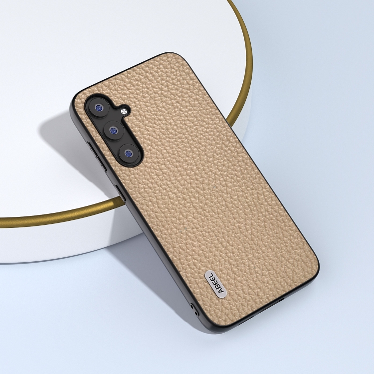 For Samsung Galaxy S23 FE 5G ABEEL Genuine Leather Litchi Texture Phone Case(Grey)