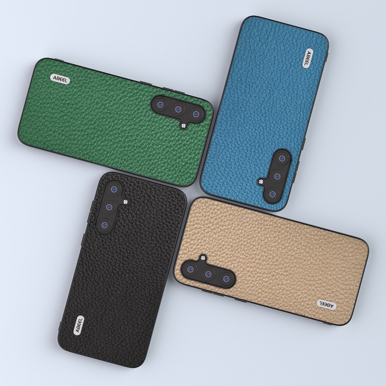 For Samsung Galaxy S23 FE 5G ABEEL Genuine Leather Litchi Texture Phone Case(Grey)