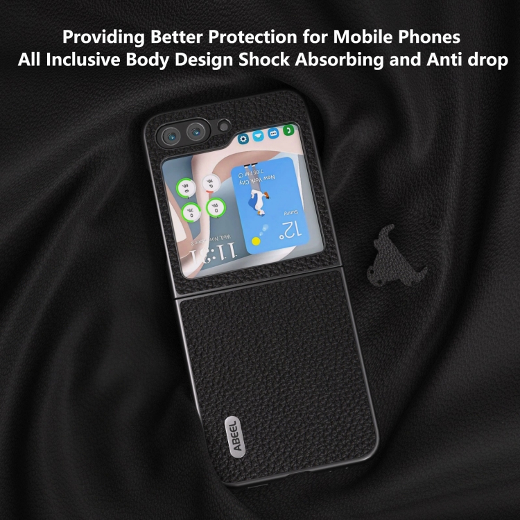 For Samsung Galaxy Z Flip6 ABEEL Genuine Leather Litchi Texture Phone Case(Black) For Samsung Galaxy Z Flip6 ABEEL Genuine Leather Litchi Texture Phone Case(Black)