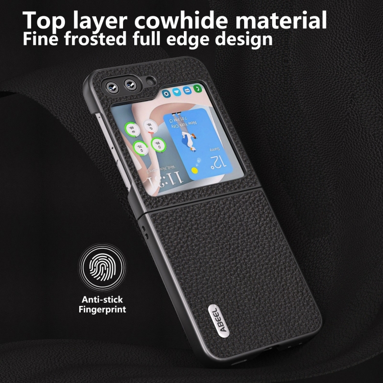 For Samsung Galaxy Z Flip6 ABEEL Genuine Leather Litchi Texture Phone Case(Black) For Samsung Galaxy Z Flip6 ABEEL Genuine Leather Litchi Texture Phone Case(Black)