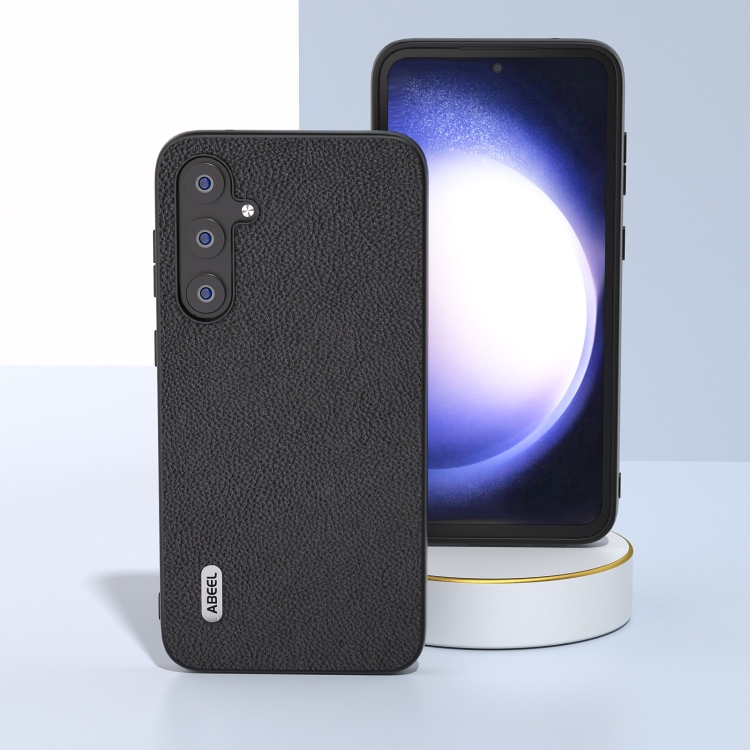 For Samsung Galaxy S23 FE 5G ABEEL Genuine Leather + PC Litchi Texture Phone Case(Black) For Samsung Galaxy S23 FE 5G ABEEL Genuine Leather + PC Litchi Texture Phone Case(Black)
