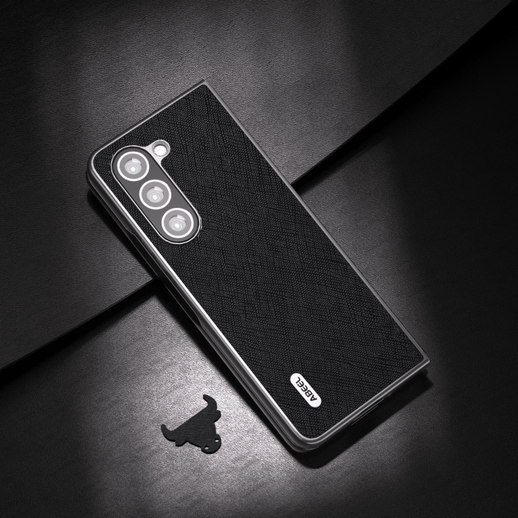 For Samsung Galaxy Z Fold5 ABEEL Cross Texture Genuine Leather Phone Case(Black) For Samsung Galaxy Z Fold5 ABEEL Cross Texture Genuine Leather Phone Case(Black)