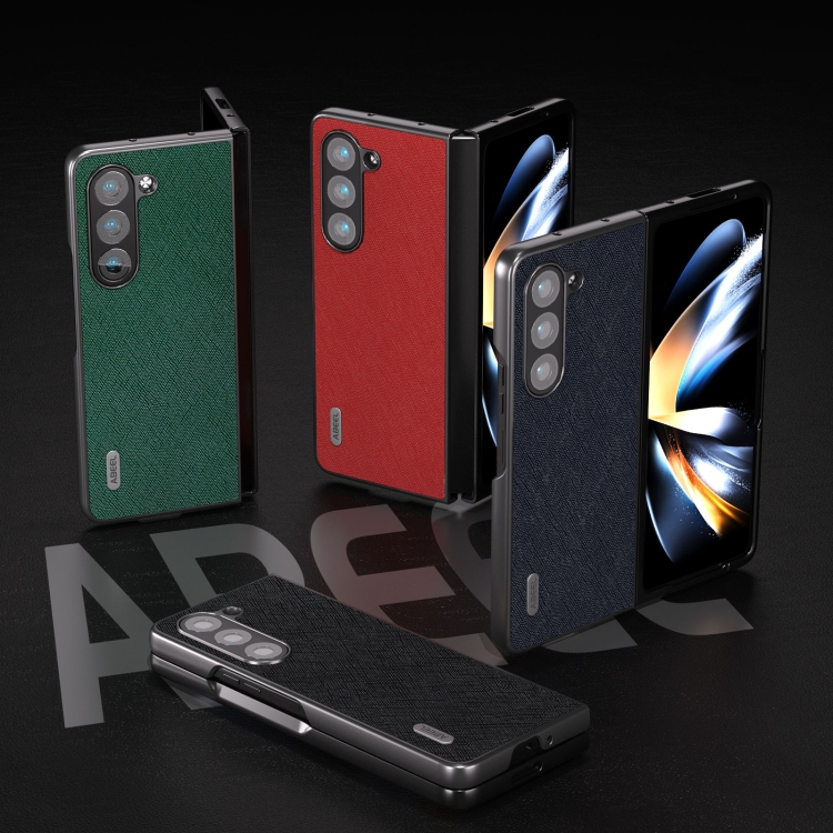 For Samsung Galaxy Z Fold5 ABEEL Cross Texture Genuine Leather Phone Case(Black) For Samsung Galaxy Z Fold5 ABEEL Cross Texture Genuine Leather Phone Case(Black)